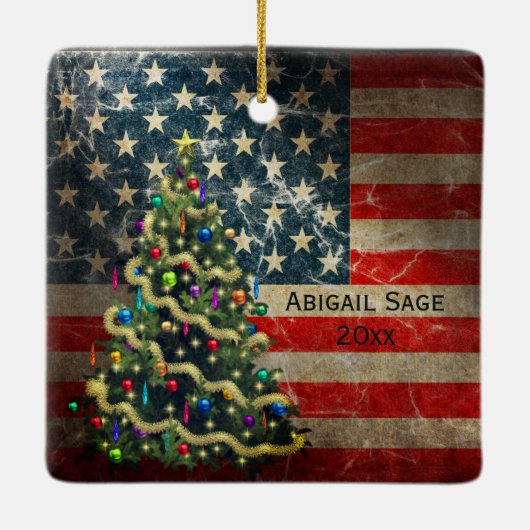 Persoonlijke Amerikaanse vlag, Kerstman, kerstboom Keramisch Ornament (Achterkant)