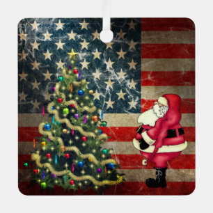 Persoonlijke Amerikaanse vlag, Kerstman, kerstboom Metalen Ornament