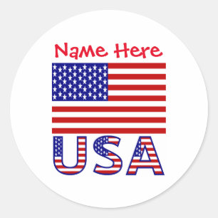 Persoonlijke Amerikaanse vlag naam rond Ronde Sticker