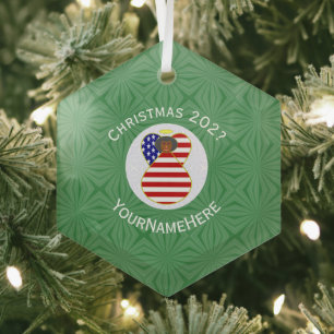 Persoonlijke Amerikaanse Zwarte Engel Kerstvlag Glas Ornament