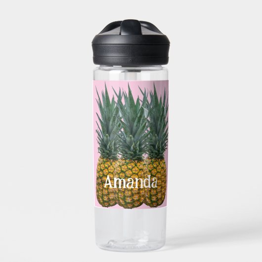 Persoonlijke Ananas op Pastelroze Waterfles (Voorkant)