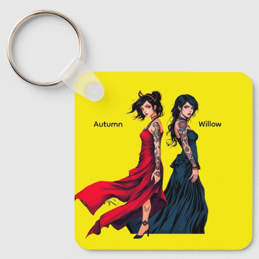 Persoonlijke Anime Getatoeëerde Meisjes Vierkante  Sleutelhanger (Voorkant)