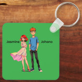 Persoonlijke Anime Koppel Vierkante Sleutelhanger (Achterkant)