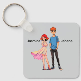 Persoonlijke Anime Koppel Vierkante Sleutelhanger