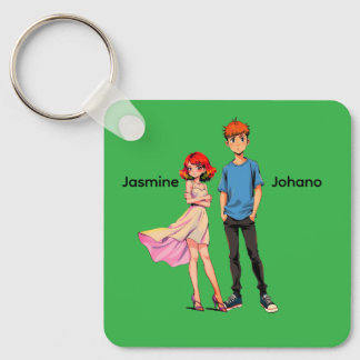 Persoonlijke Anime Koppel Vierkante Sleutelhanger