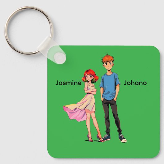 Persoonlijke Anime Koppel Vierkante Sleutelhanger  (Voorkant)