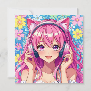Persoonlijke Anime-meisje met koptelefoon verjaard Kaart