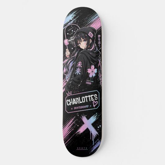 Persoonlijke Anime Pastel en Zwarte Skateboard (Voorkant)
