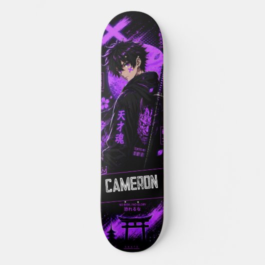 Persoonlijke Anime Zwart Paarse Samurai Persoonlijk Skateboard (Voorkant)