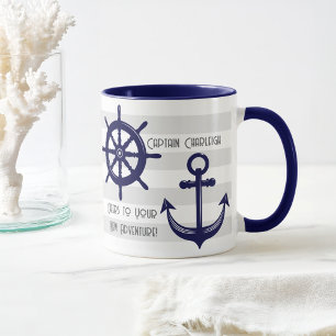 Persoonlijke anker- en scheepswiel nautische koffi mok