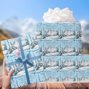 Persoonlijke Apres Ski Blauwe Winter Bruidsfeest Cadeaupapier