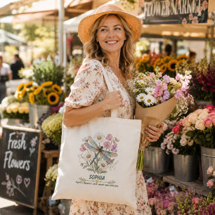 Persoonlijke april geboortebloem Madeliefje Libel Tote Bag