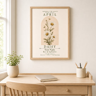 Persoonlijke april-madeliefje geboortebloemposter poster