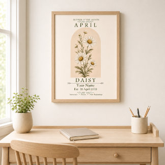 Persoonlijke april-madeliefje geboortebloemposter poster