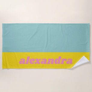 Persoonlijke Aqua en Gele Retro Typografie Pret Strandlaken