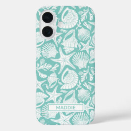Persoonlijke Aqua Shells iPhone 16 Hoesje