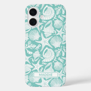 Persoonlijke Aqua Shells iPhone 16 Hoesje