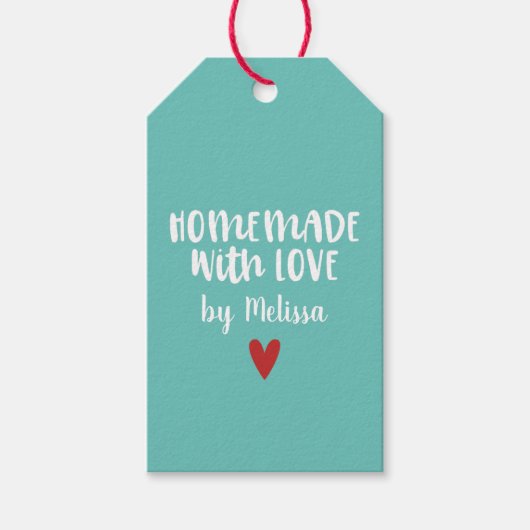 Persoonlijke Aqua Thuisgemaakt Met Liefde Hart Cadeaulabel (Voorkant)