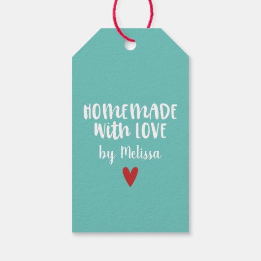 Persoonlijke Aqua Thuisgemaakt Met Liefde Hart Cadeaulabel (Achterkant)