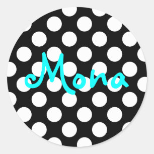 Persoonlijke Aqua Zwarte en Witte Stippen Ronde Sticker