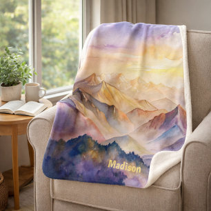 Persoonlijke Aquarel Bergzonsondergang Sherpa Deken