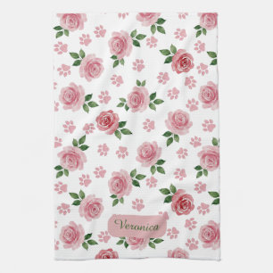 Persoonlijke Aquarel Roze Roos Keukenhanddoek