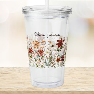 Persoonlijke Aquarel Vintage Wilde Bloem Floral Acryl Drinkbeker