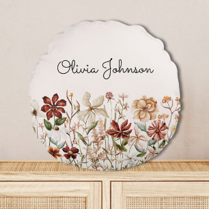 Persoonlijke Aquarel Vintage Wilde Bloem Floral Rond Kussen