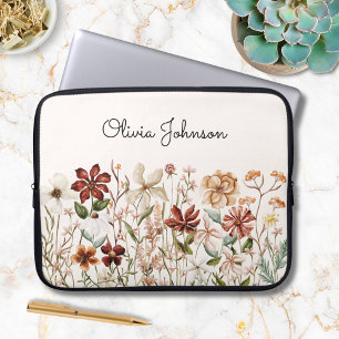 Persoonlijke Aquarel Vintage Wilde Bloemenwei Laptop Sleeve
