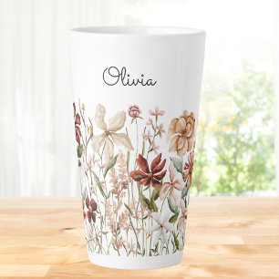 Persoonlijke Aquarel Vintage Wilde Bloemenwei Latte Mok