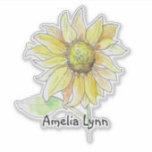Persoonlijke Aquarel Zonnebloem Sticker (Voorkant)
