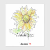 Persoonlijke Aquarel Zonnebloem Sticker (Vel)