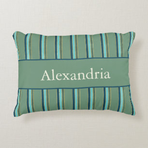 Persoonlijke Art Deco Salie, Teal & Gouden Strepen Accent Kussen