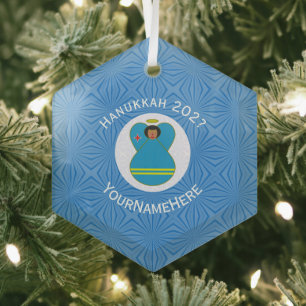 Persoonlijke Aruba Engel Hanukkah Vlag  Glas Ornament