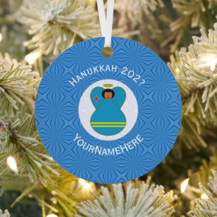 Persoonlijke Aruba Engel Hanukkah Vlag Metalen Ornament