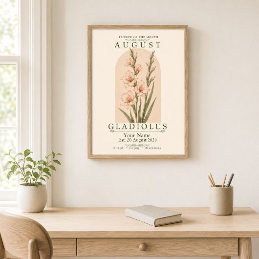 Persoonlijke August Gladiolus Geboortebloem Poster