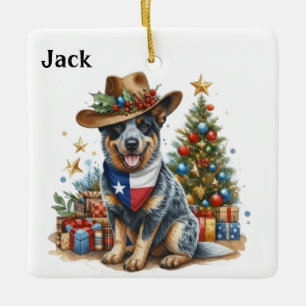 Persoonlijke Australian Cattle Dog Met Texas Vlag Keramisch Ornament