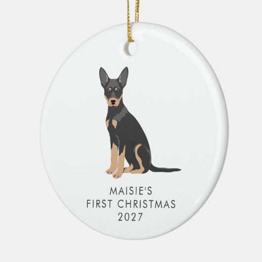 Persoonlijke Australische Kelpie Hond Eerste Kerst Keramisch Ornament (Links)