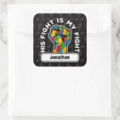 Persoonlijke autisme Zijn gevecht is mijn strijd Vierkante Sticker (Tas)