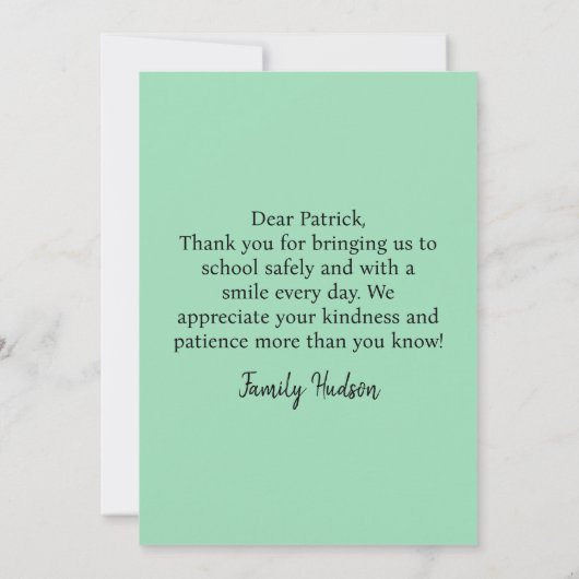 Persoonlijke Autobuskarten van Leerling Ouder Bedankkaart (Achterkant)