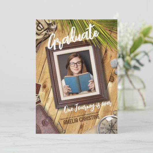 Persoonlijke avonturierthema Uitnodiging Afstudere (Staand voorkant)