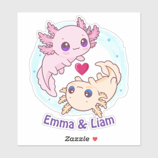 Persoonlijke Axolotl Koppel Valentijnsticker Sticker (Vel)