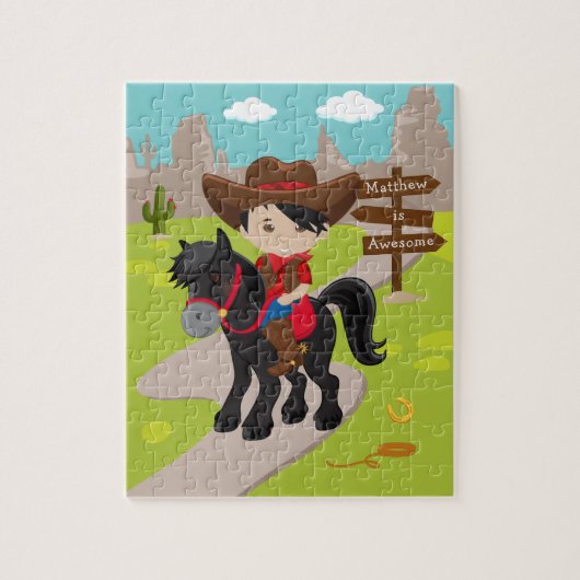 Persoonlijke Aziatische Cowboy Jigzaag Puzzle Legpuzzel (Verticaal)