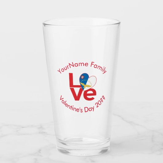Persoonlijke Azorische Rode LOVE Vlag Glas (Voorkant)