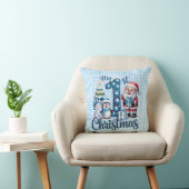 Persoonlijke Baby Blauwe Gingham Mijn Eerste Kerst Kussen (Stoel)