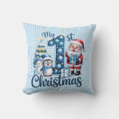 Persoonlijke Baby Blauwe Gingham Mijn Eerste Kerst Kussen (Voorkant)