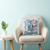 Persoonlijke Baby Blauwe Gingham Mijn Eerste Kerst Kussen (Stoel)