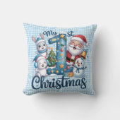 Persoonlijke Baby Blauwe Gingham Mijn Eerste Kerst Kussen (Voorkant)