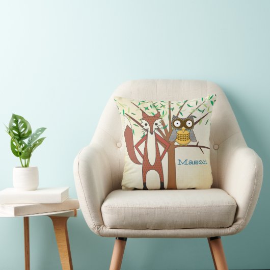 Persoonlijke Baby Boy's Room Cute Fox and Owl Kussen (Stoel)
