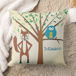 Persoonlijke Baby Boy's Room Cute Fox and Owl Kussen